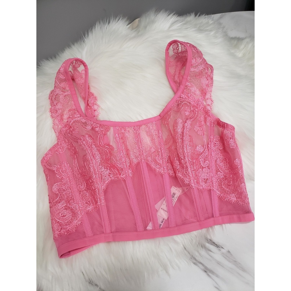 NEW MEDIUM PINK‎ Victorias Secret Dream Angels Lace Corset Top Boho Festival